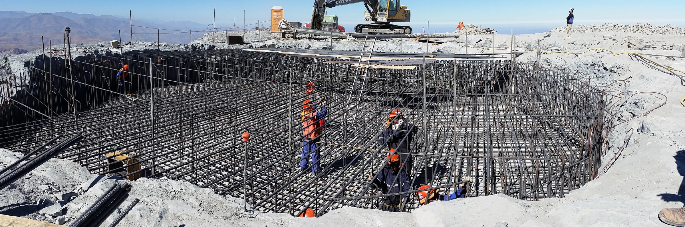 Rebar mat set in a foundation before the pour